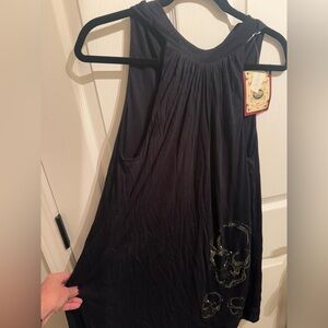 Black Sleeveless Dress with Skull Design